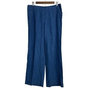 NWT Tommy Bahama wide leg linen pants women's 10 blue beach coastal nautical